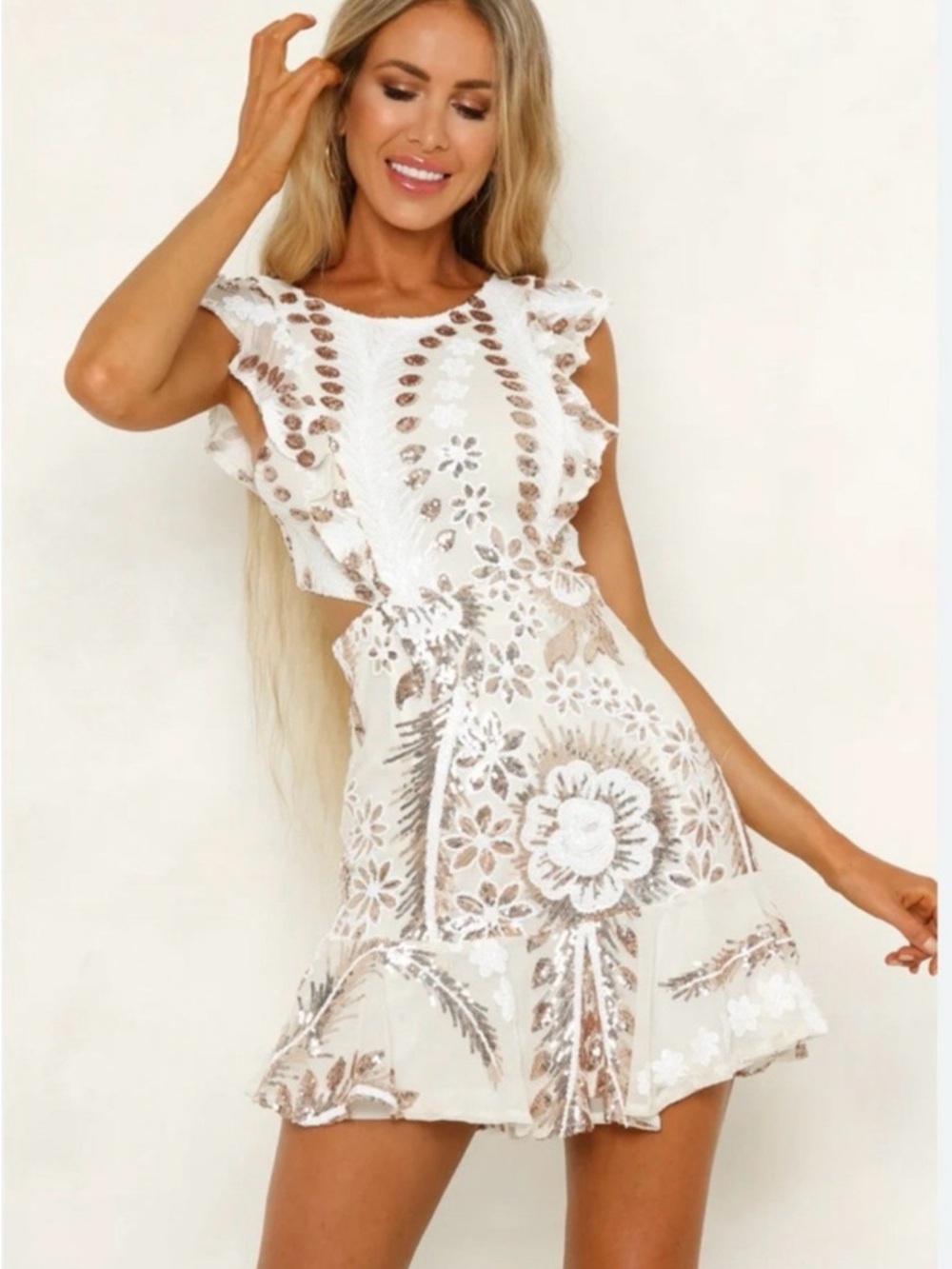 Hello Molly White Embellished Mini Dress
